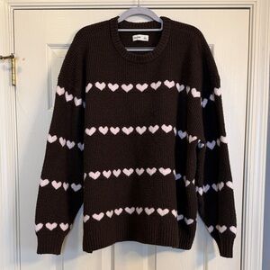 Hollister Brown Sweater with Pink Hearts